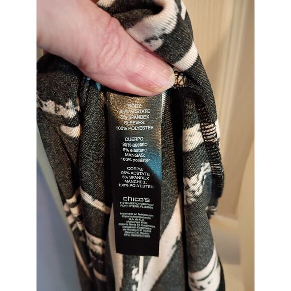 Travelers By Chico's Top Black White Striped Sz 2 Sheer Flutter Sleeves Stretch - Picture 8 of 9